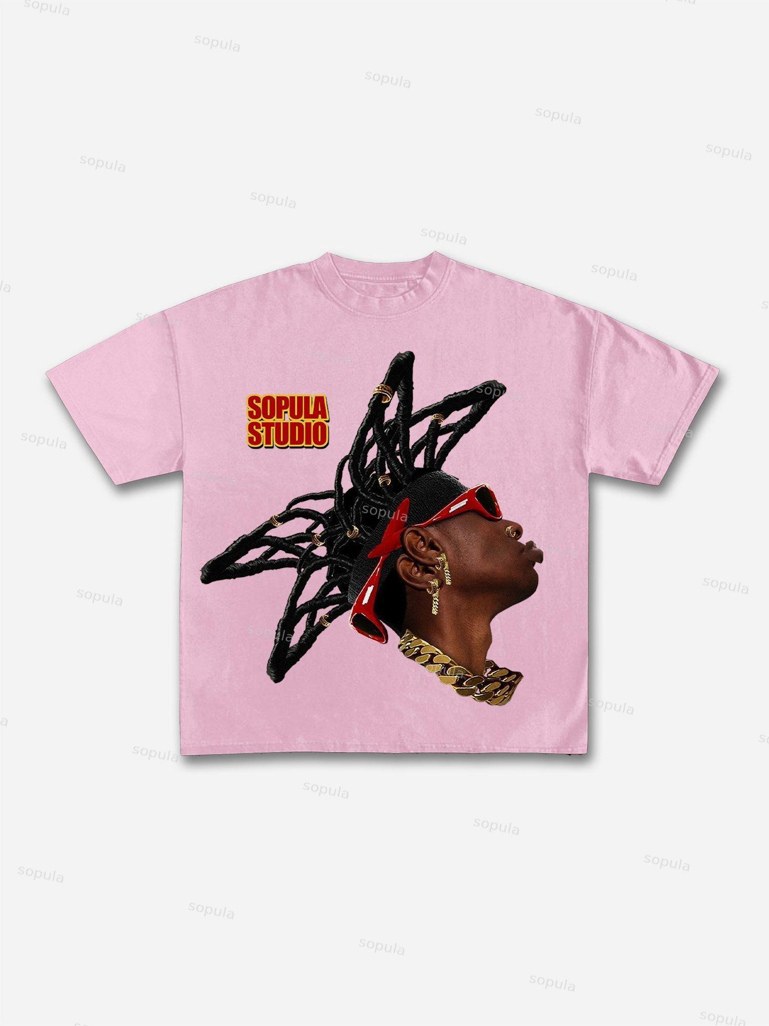 Street Drip Portrait Print Cotton T-shirt Product Image