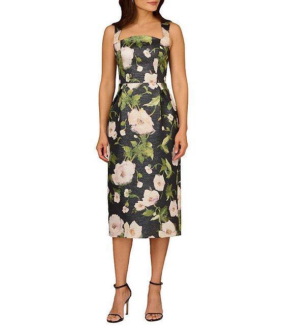 Aidan Mattox Jacquard Square Neckline Sleeveless Sheath Midi Dress Product Image