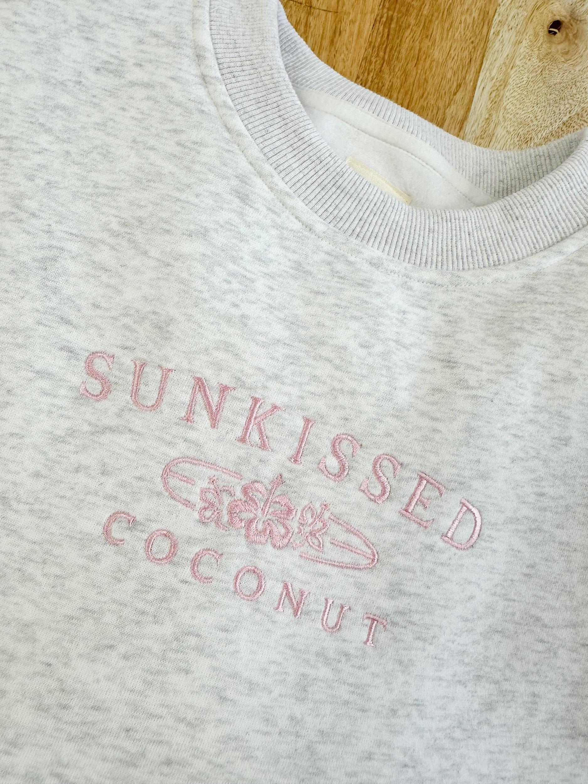Pearl Grey and Pink Thread Sunkissedcoconut Logo Embroider Sweatshirt Product Image