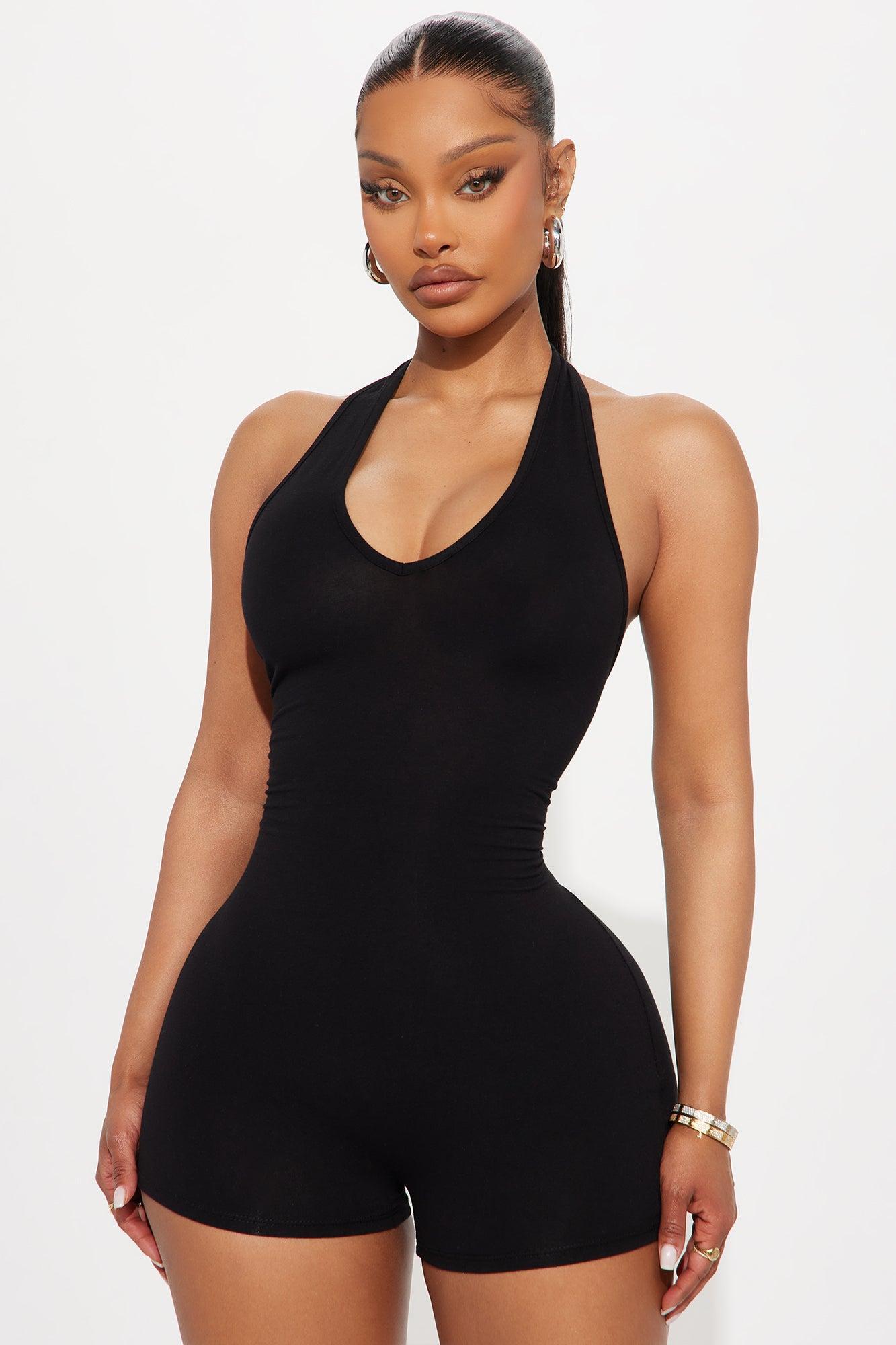 Bronwyn Cotton Halter Romper - Black Product Image