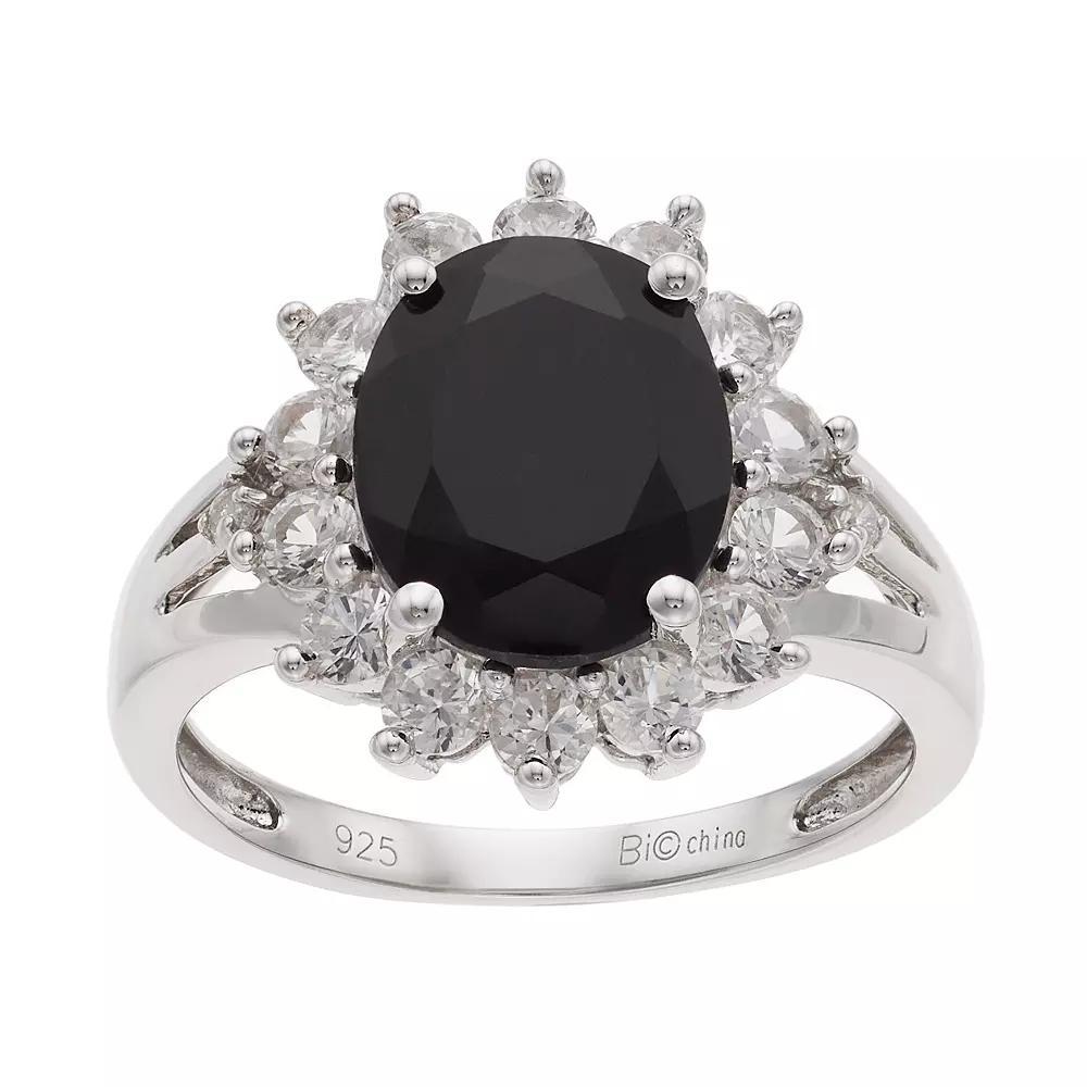 Gemminded Sterling Silver Onyx & Lab-Created White Sapphire Split Shank Ring, Women's, Size: 7 Product Image