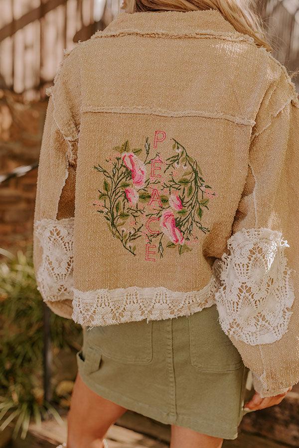 Boho Lifestyle Embroidered Jacket in Khaki Product Image