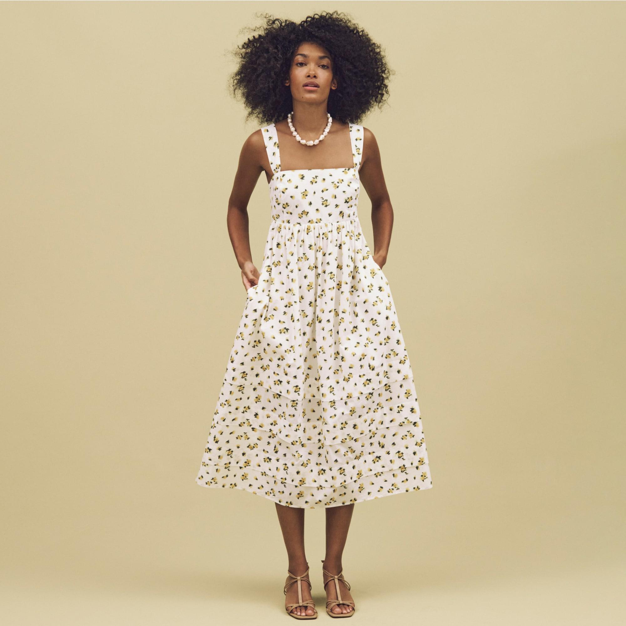 Squareneck midi dress in budding rose print Product Image