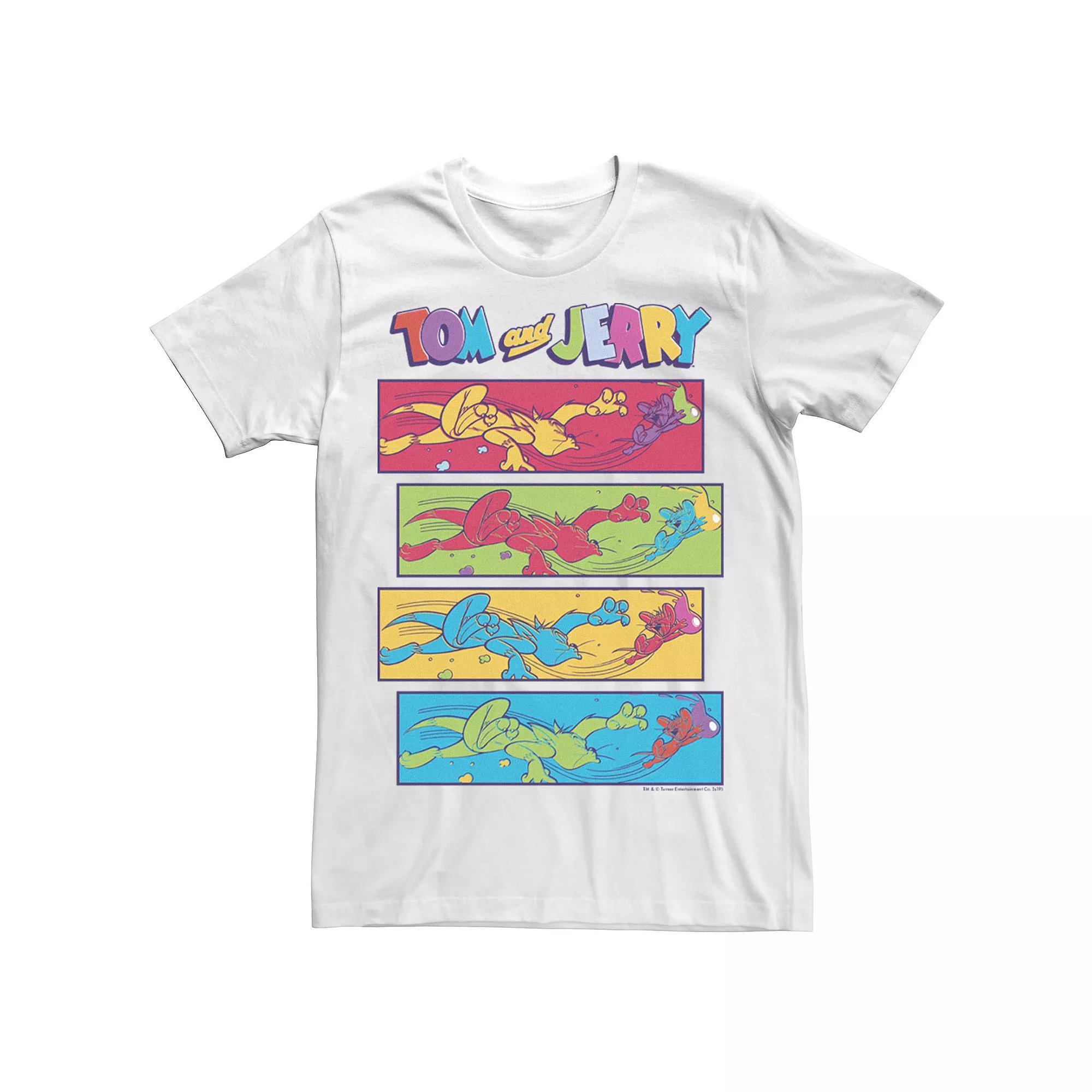 Men's Tom And Jerry Multi-Color Chase Scene Panels Tee, Size: Large, White Product Image