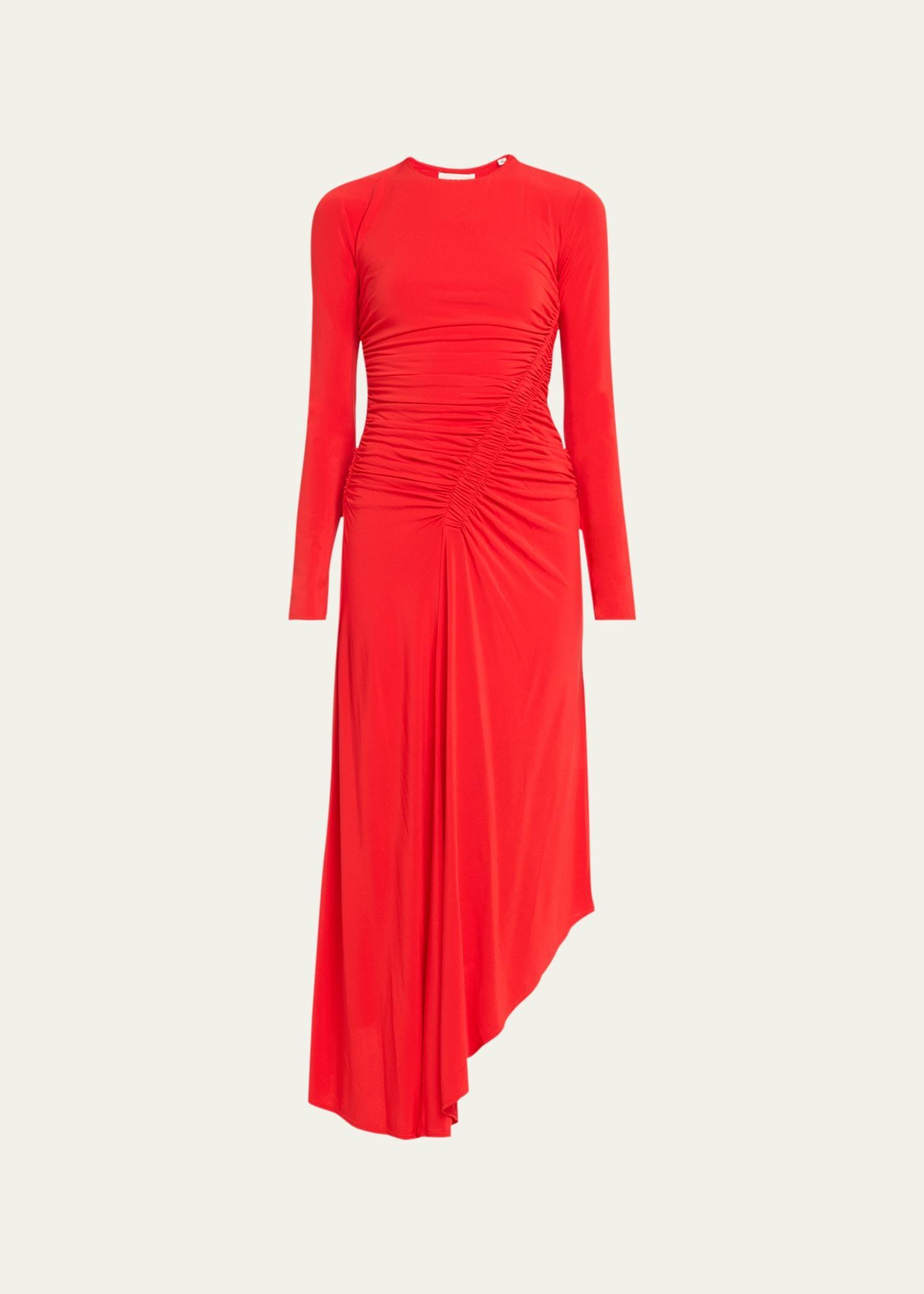 Adeline Asymmetric Ruched Stretch Maxi Dress Product Image