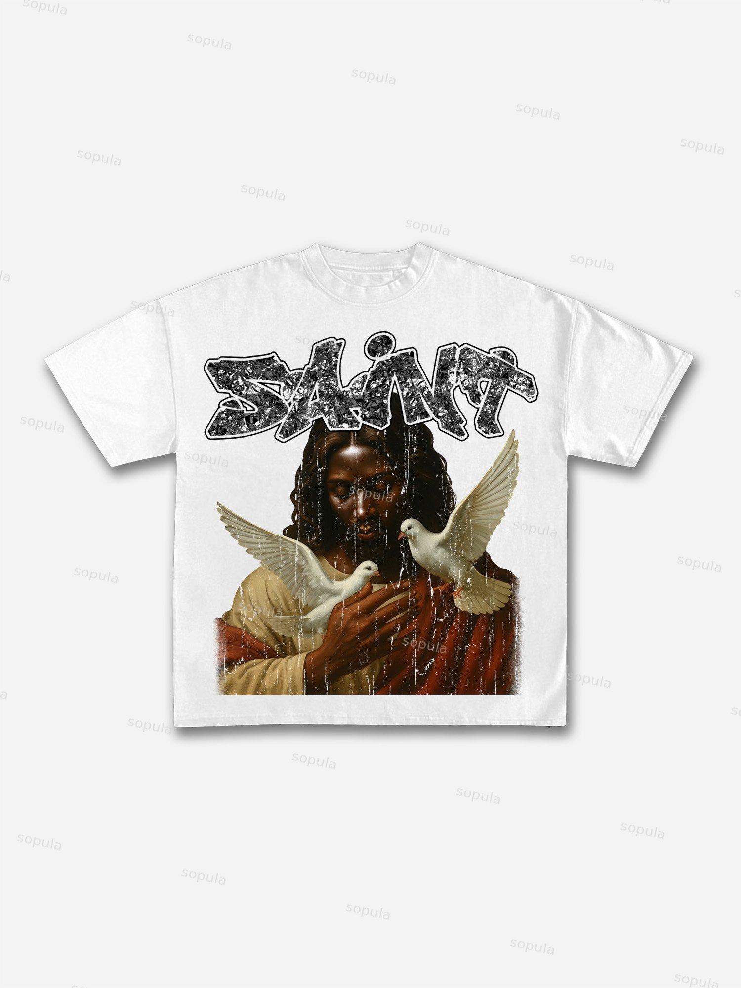 God Loves The World Saints Jesus Vintage Graphic Cotton T-shirt Product Image