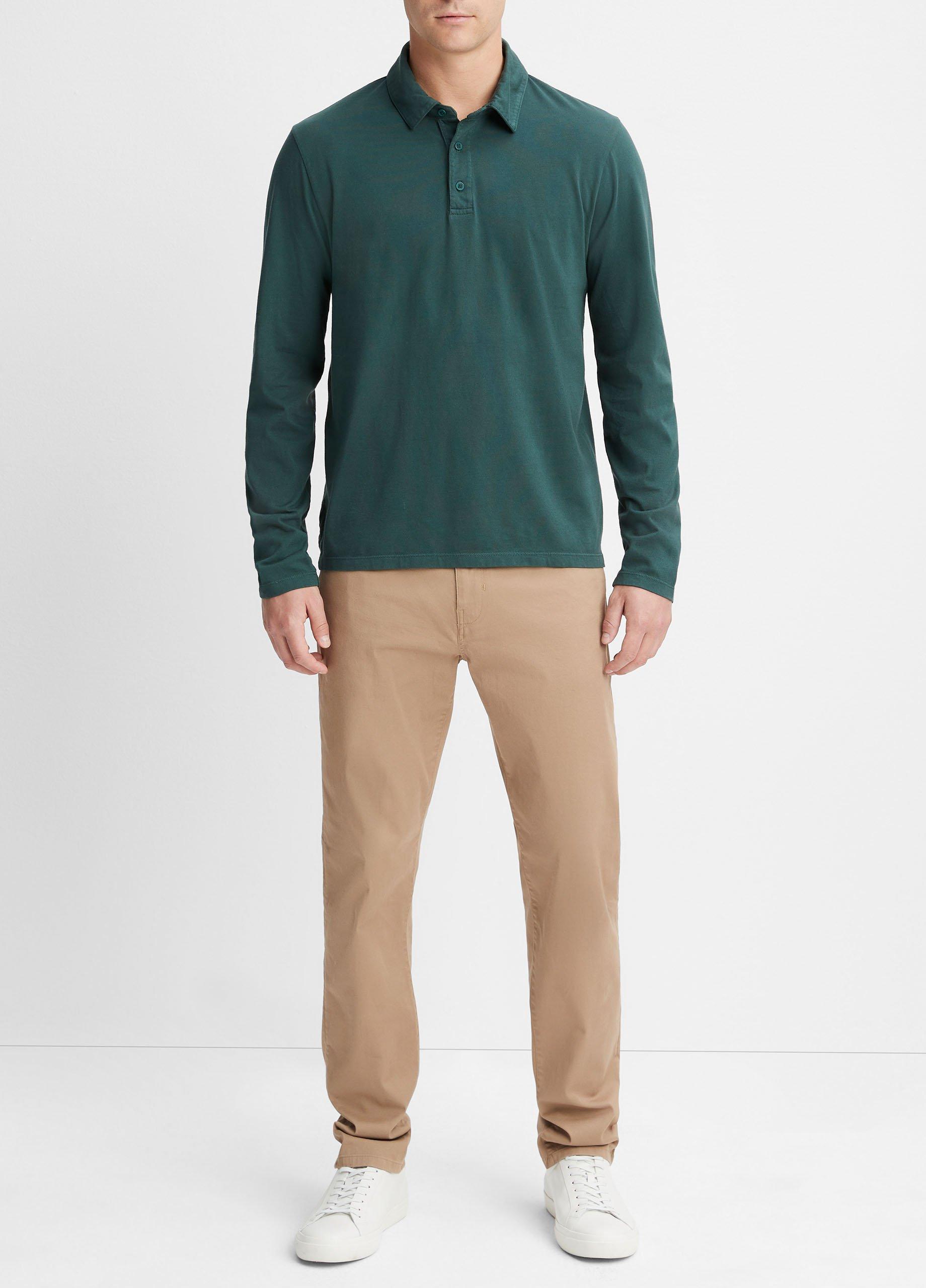 Mens Garment Dye Long-Sleeve Polo Shirt, Washed High Sea, Size XL Vince Product Image