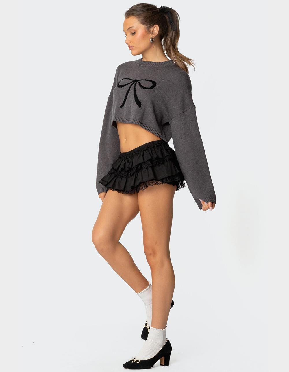 EDIKTED Knit Bow Cropped Sweater Product Image
