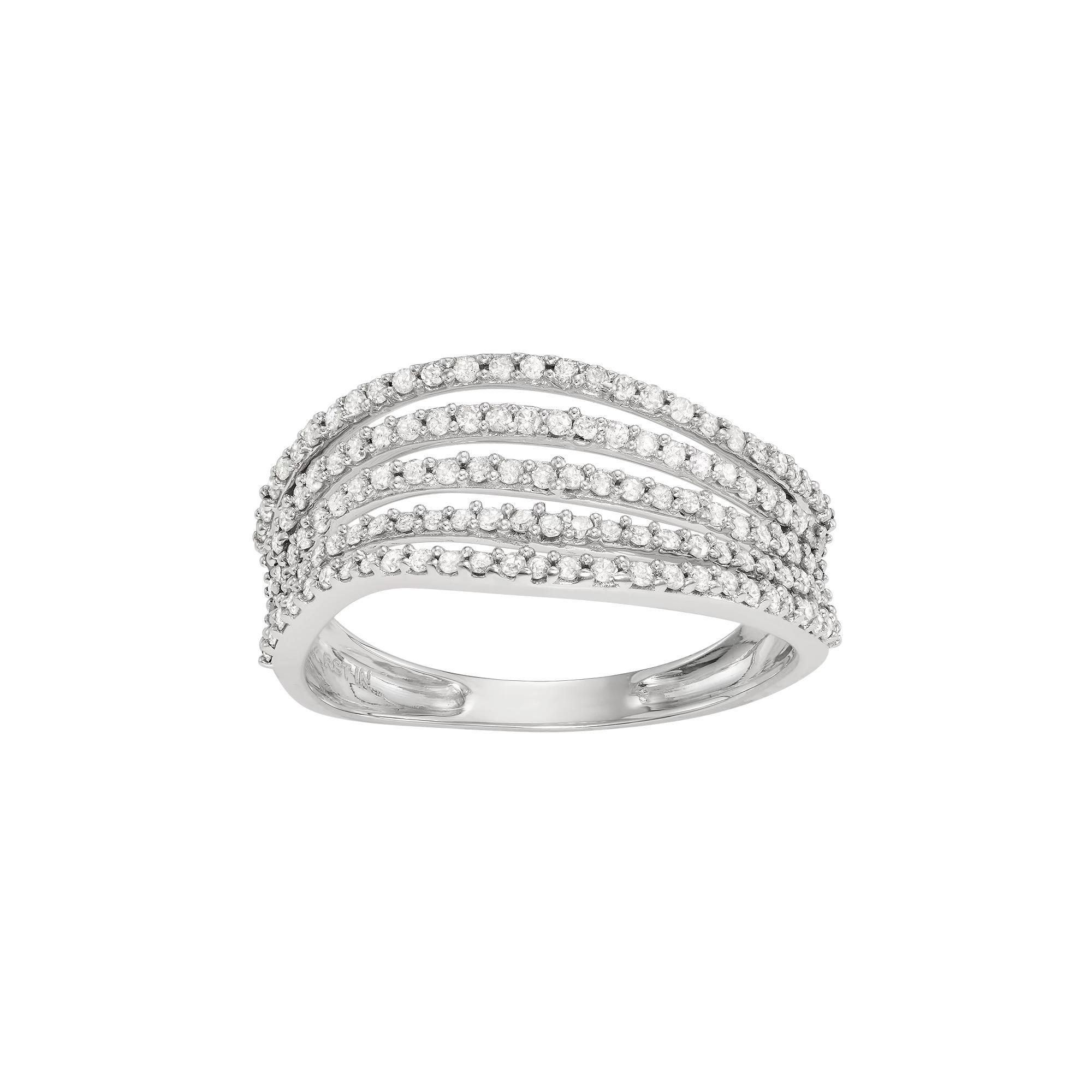10k White Gold 1/2 Carat T.W. Diamond Multi Row Wave Ring, Women's, Size: 8, 10k Whgold Product Image