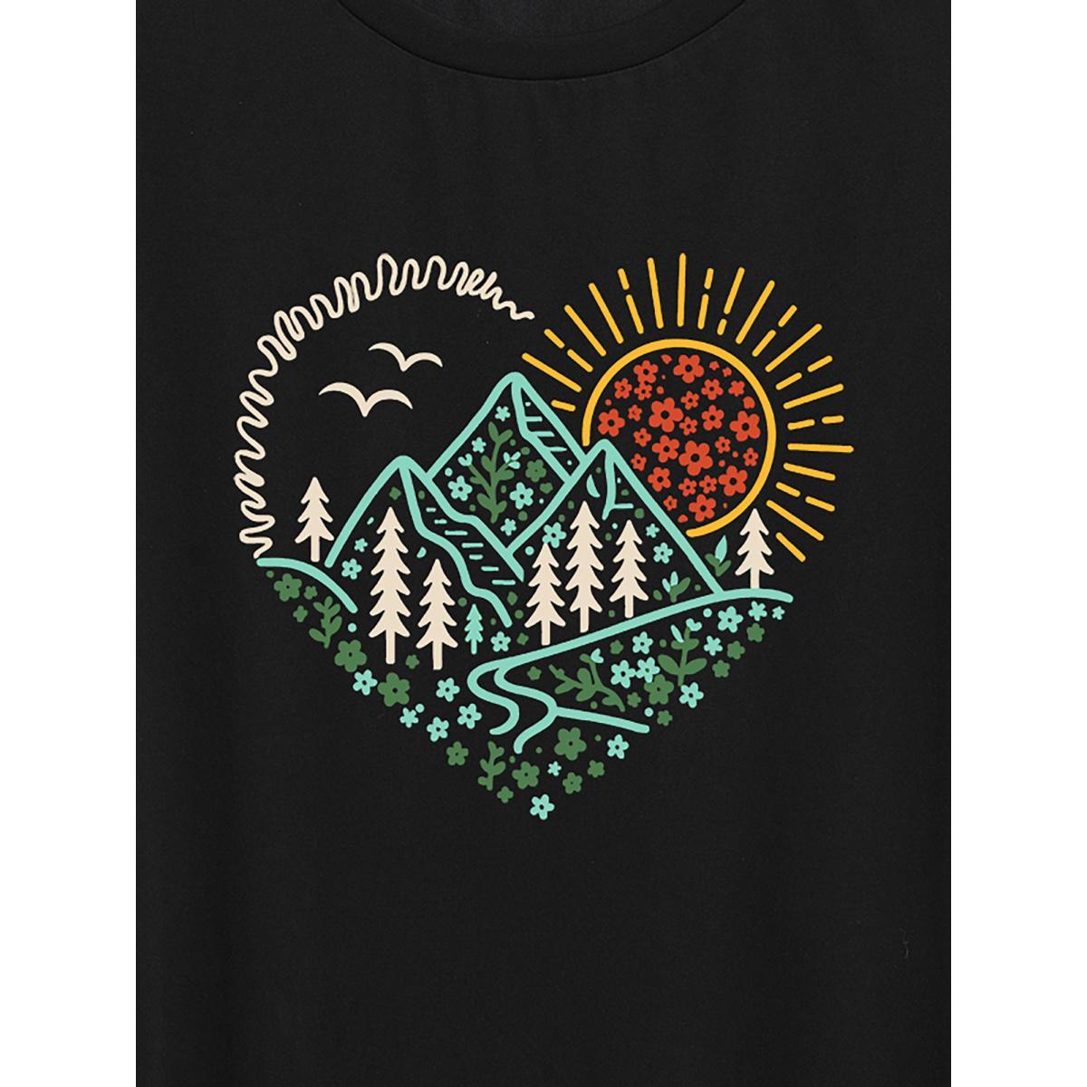 Plus Size Hello Mountains Print Round Neck T-Shirt Black Women Non Art&design Round Neck Everyday-Casual T-shirts BloomChic 14-16/1X Product Image