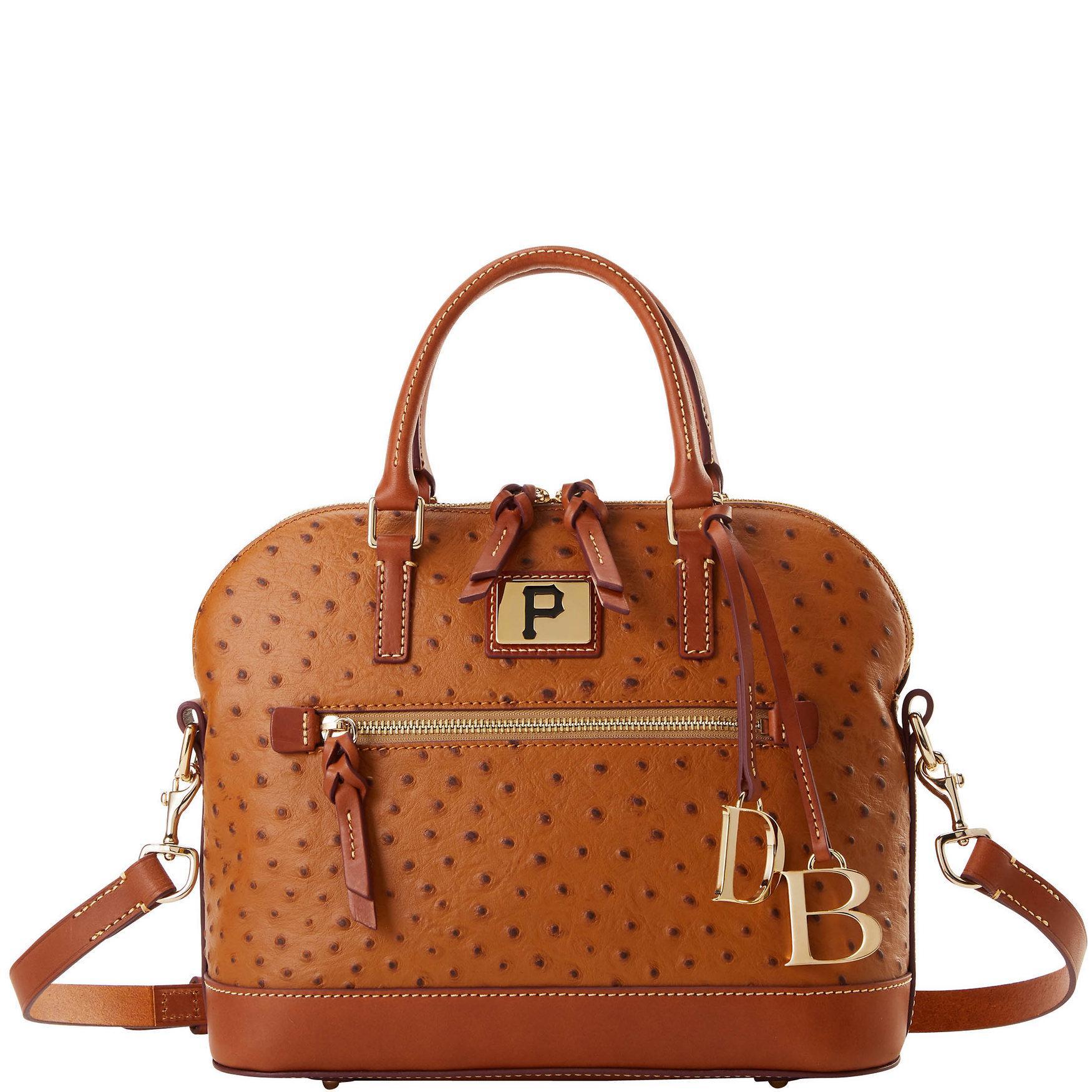 Dooney & Bourke Womens MLB Pirates Domed Zip Coated Cotton Satchel Bag in Caramel Product Image