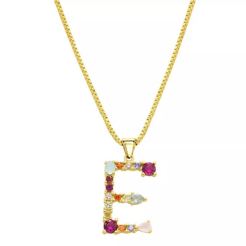 Adornia Gold Tone Multi Color Cubic Zirconia Initial Necklace, Womens Product Image