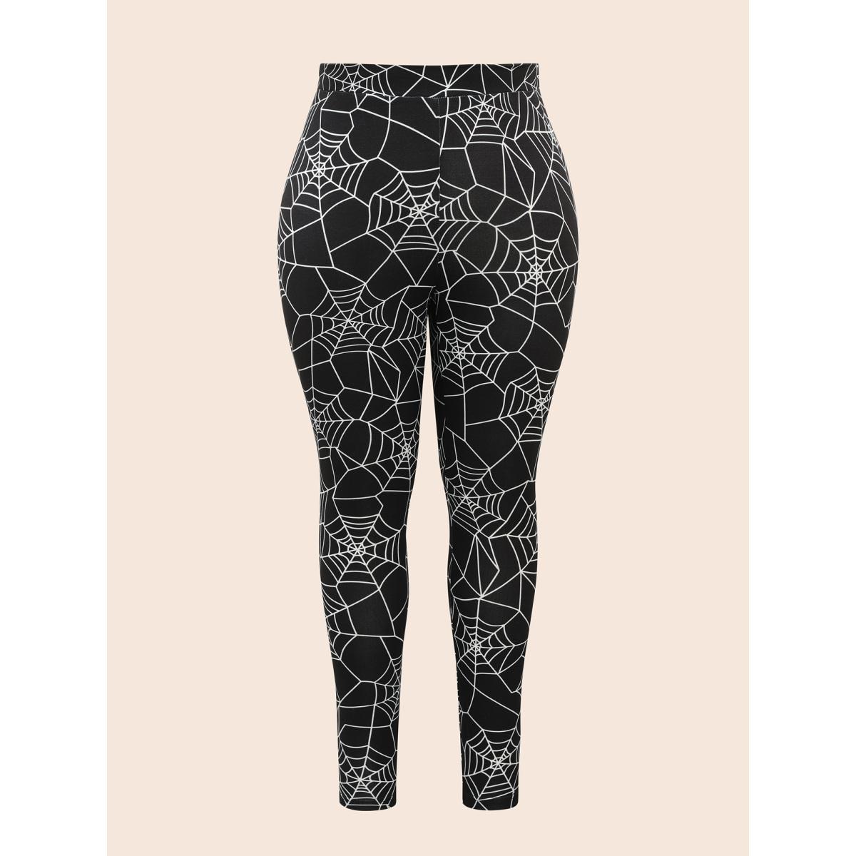 Plus Size Spider Web Printed Slim-Fit Pants Women Black Elegant High stretch Skinny Mid Rise Everyday Leggings BloomChic 22-24/3X Product Image