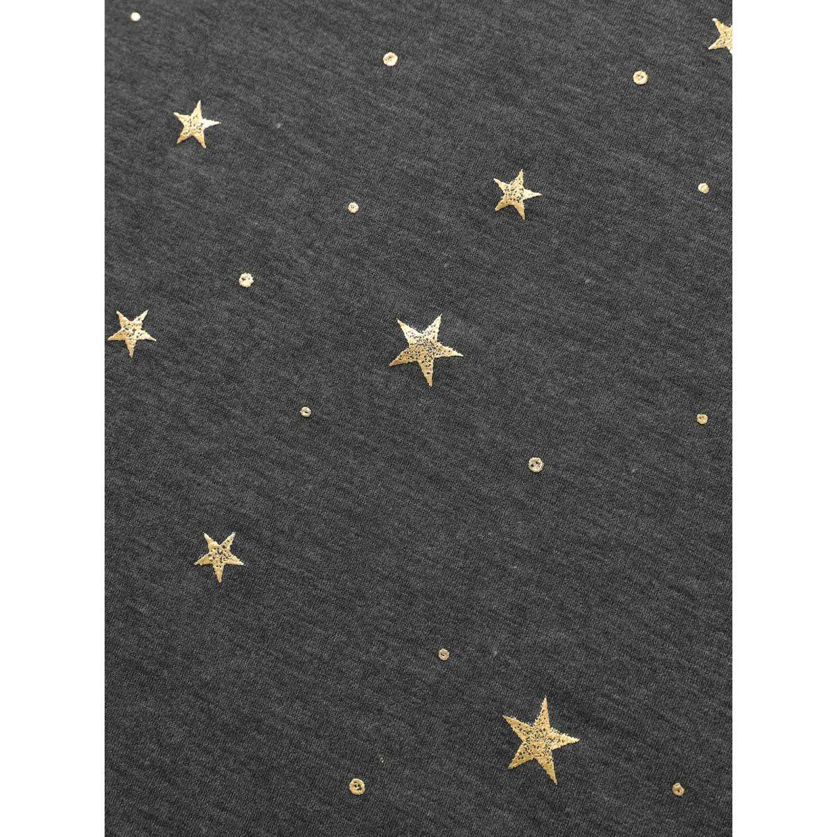 Plus Size Star Glitter Cuffed Sleeve Crew Neck T-shirt DimGray Women Casual Heather Moon and Star Round Neck Dailywear T-shirts BloomChic 30/6X Product Image
