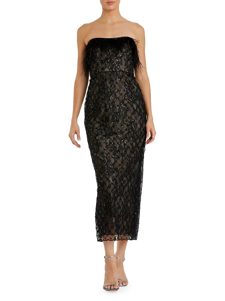 Womens Beaded Lace Sheath Gown Product Image