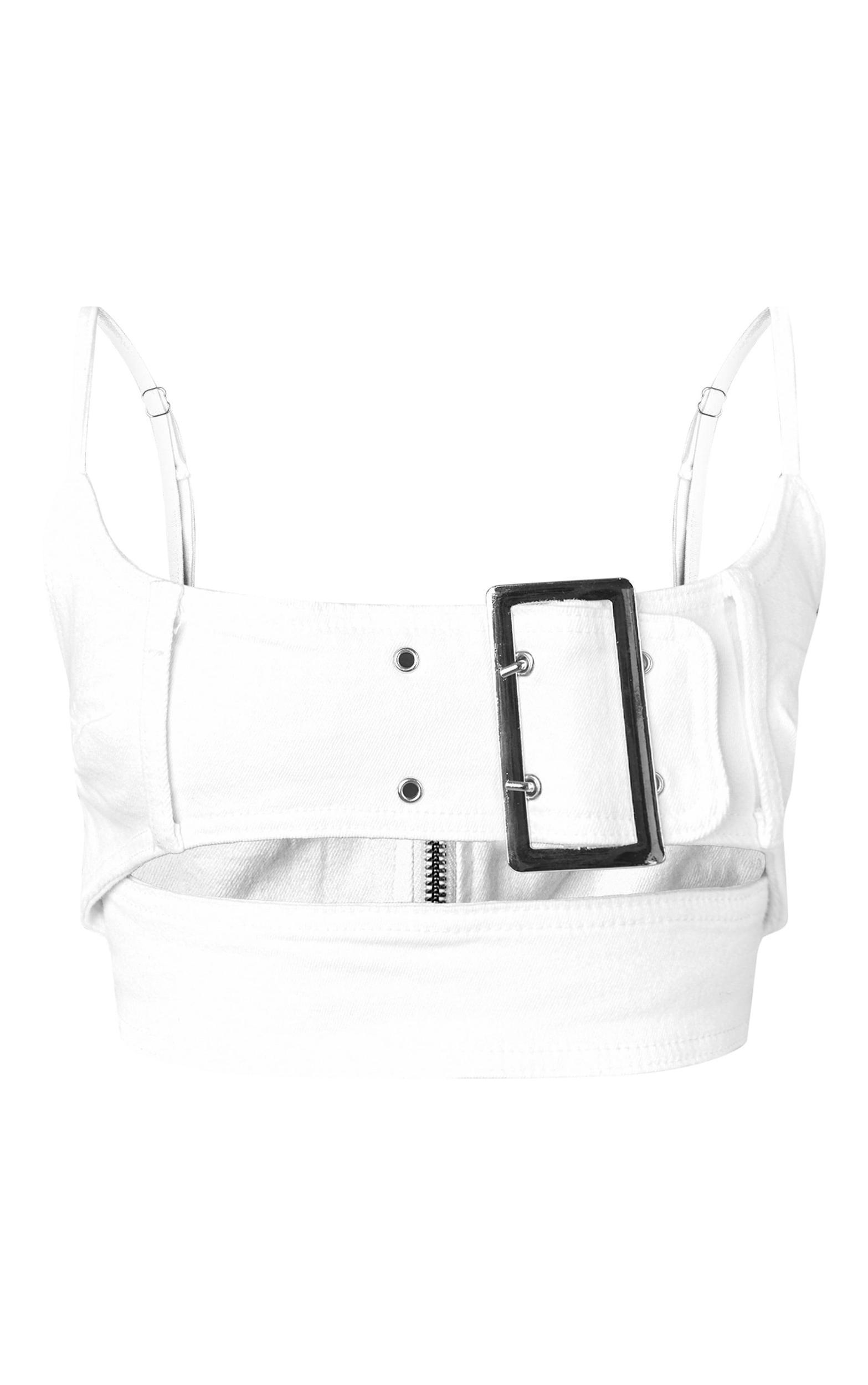 Petite White Denim Belted Crop Top Product Image