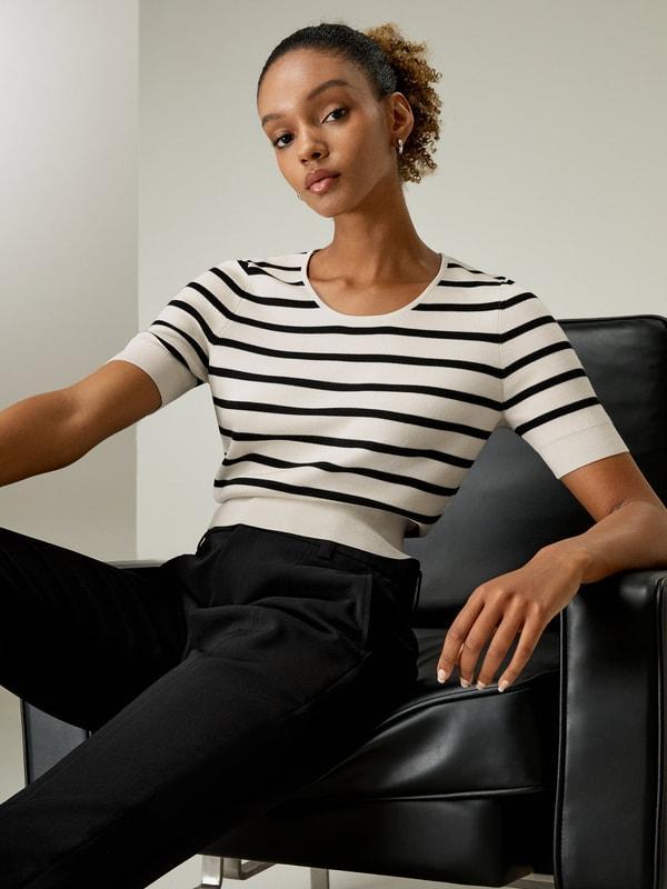 Silk Striped Cropped Knit Top Product Image