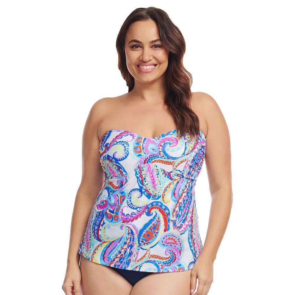 Plus Size Mazu French Paisley Sweetheart A-Line Tankini Swim Top, Women's, Size: 24 W, White Product Image