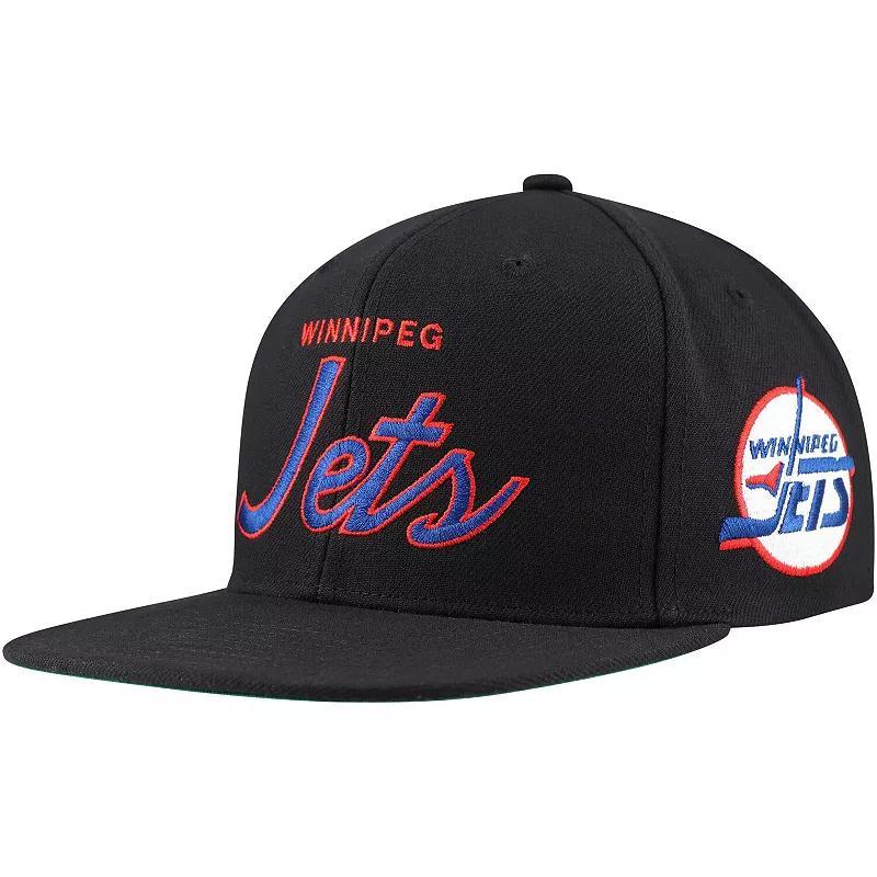Men's Mitchell & Ness Black Winnipeg Jets Core Team Script 2.0 Snapback Hat, Jts Black Product Image
