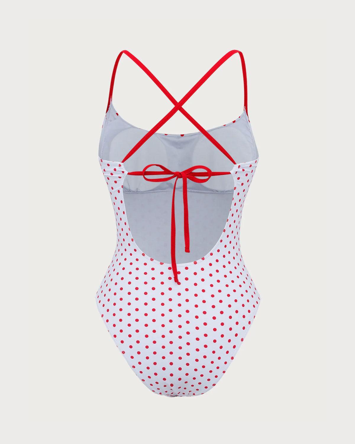 Red Contrast Polka Dot One-Piece Swimsuit Product Image