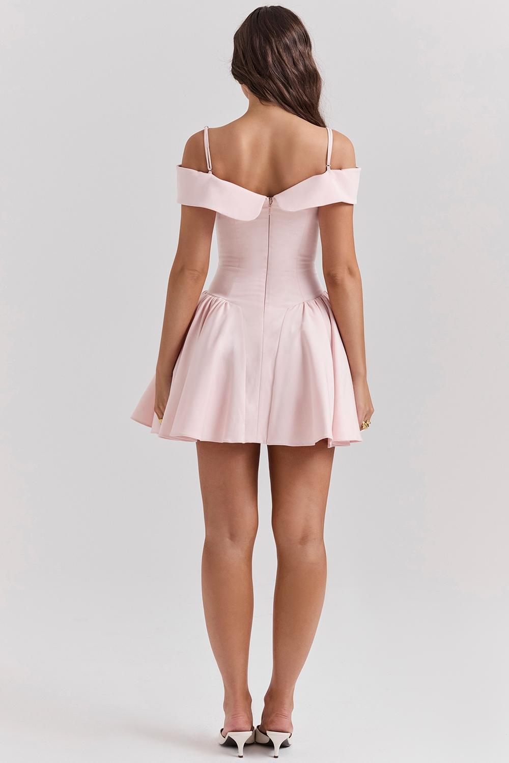 Elida  ballerina pink off shoulder mini dress Product Image
