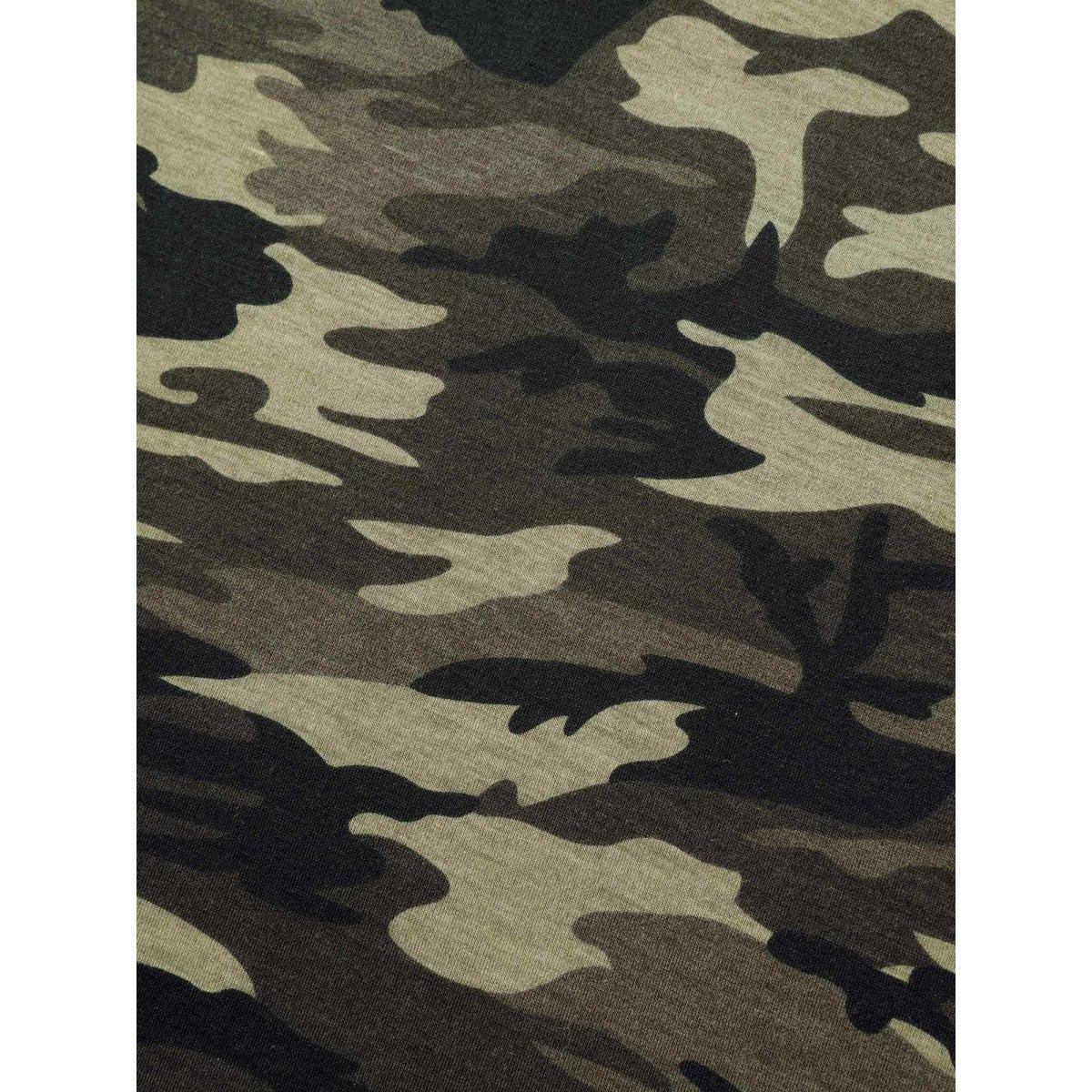 Plus Size Camouflage Print Raglan Sleeve T-Shirt Black Women Contrast V-neck Everyday-Casual T-shirts BloomChic 26/4X Product Image