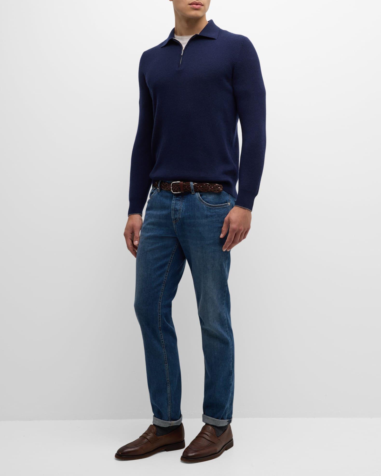 Men's Ribbed Cashmere Zip Polo Sweater Product Image