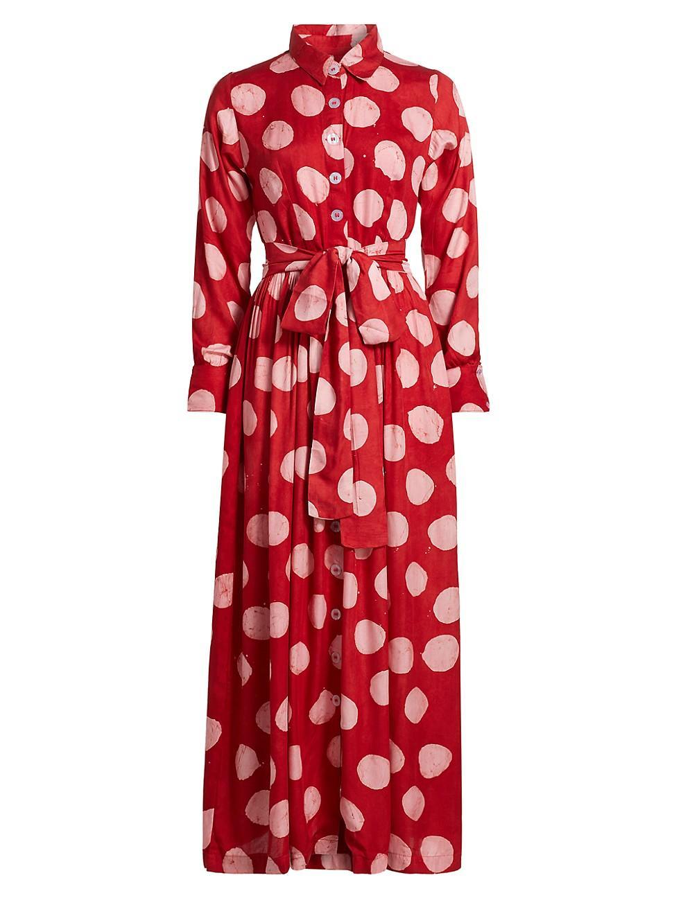 Womens Apeke Polka Dot Cotton Tie-Waist Shirtdress Product Image