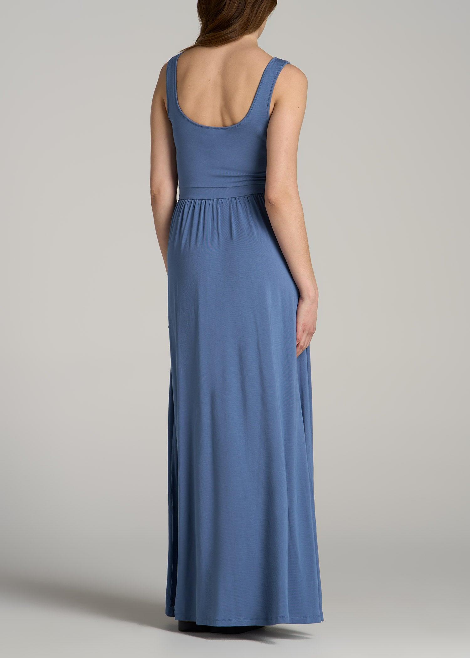 Jersey Tank Maxi Dress with Pockets for Tall Women in Steel Blue Product Image