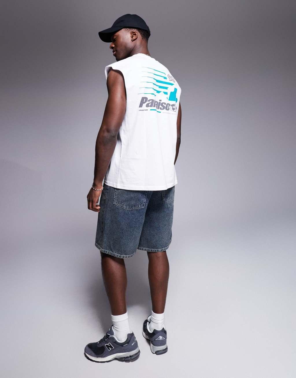 ASOS DESIGN oversized tank with sports graphic in white Product Image
