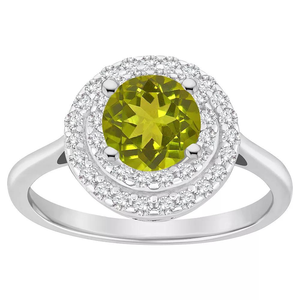 Celebration Gems Sterling Silver Round-Cut Peridot & White Topaz Double Halo Ring, Women's, Size: 10 Product Image