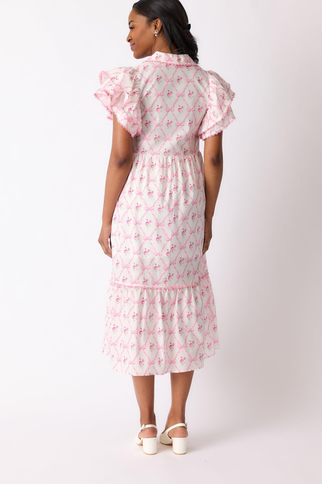 Brunch & Beyond Cotton Light Pink Floral Midi Dress Product Image