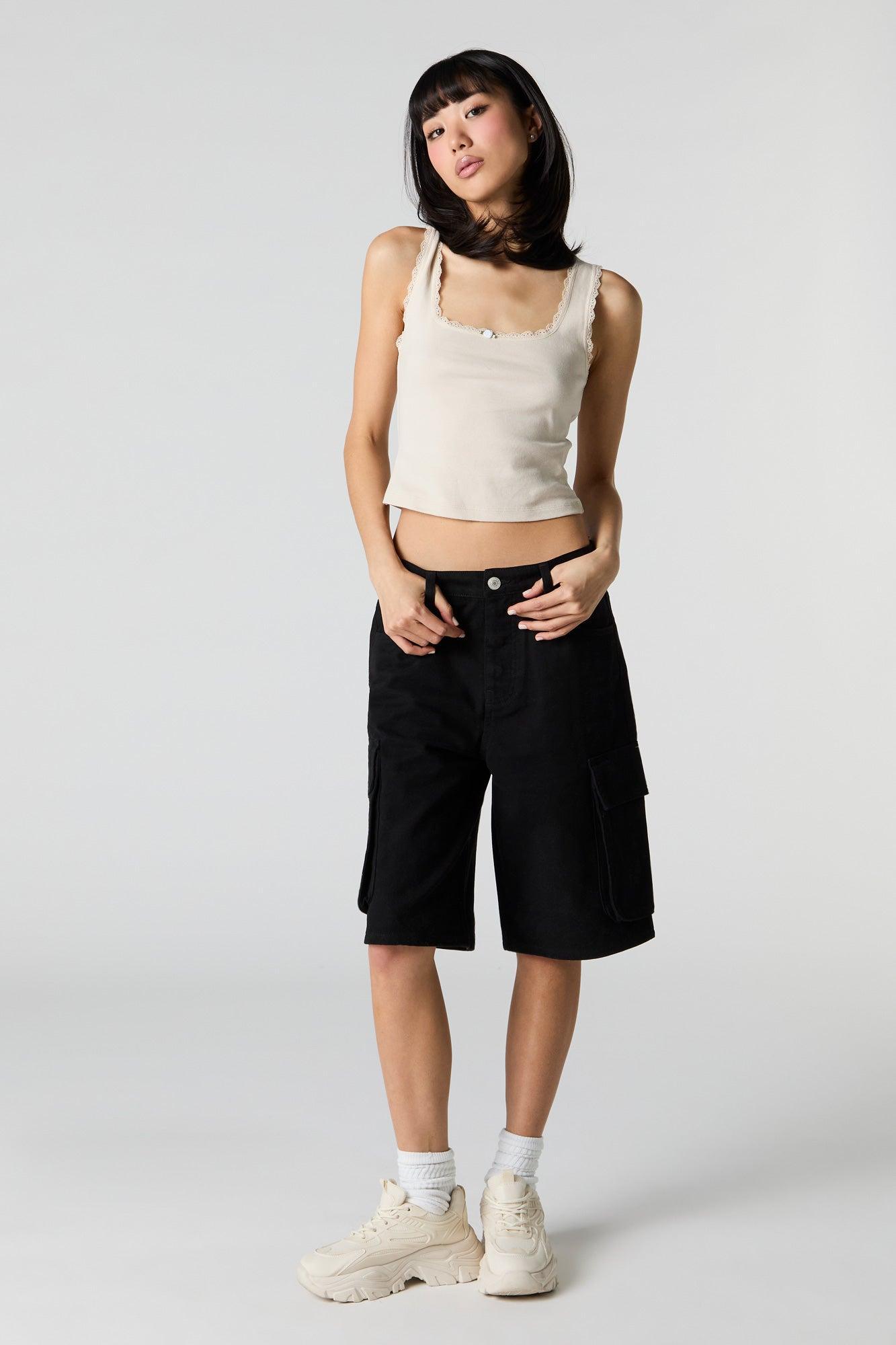 Square Neck Lace Trim Rosette Tank Female Product Image