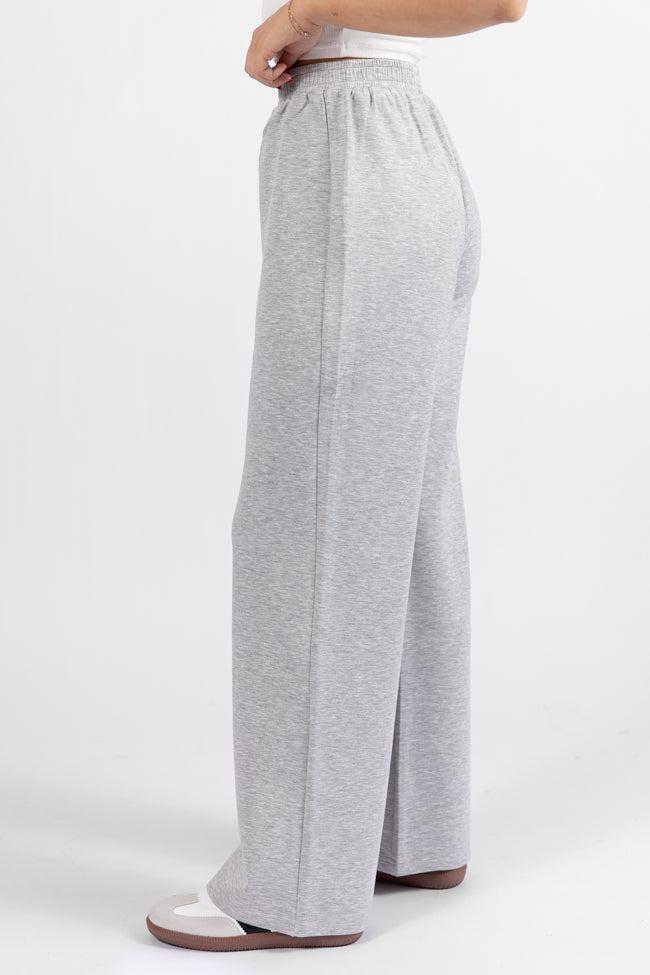 Let's Just Stay Heather Grey Knit Wide Leg Pants Product Image