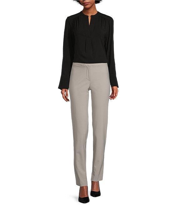 Calvin Klein Solid Crepe de Chine Split V-Neck Long Sleeve Blouse Product Image
