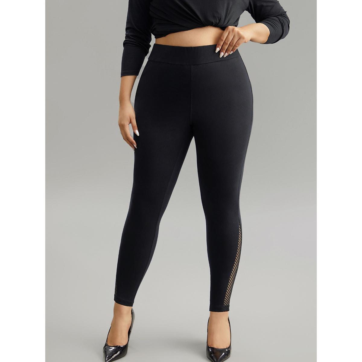 Plus Size Plain Patchwork Cut Out Wideband Waist Leggings Women Black Office High stretch Skinny High Rise Work Leggings BloomChic 14-16/1X Product Image