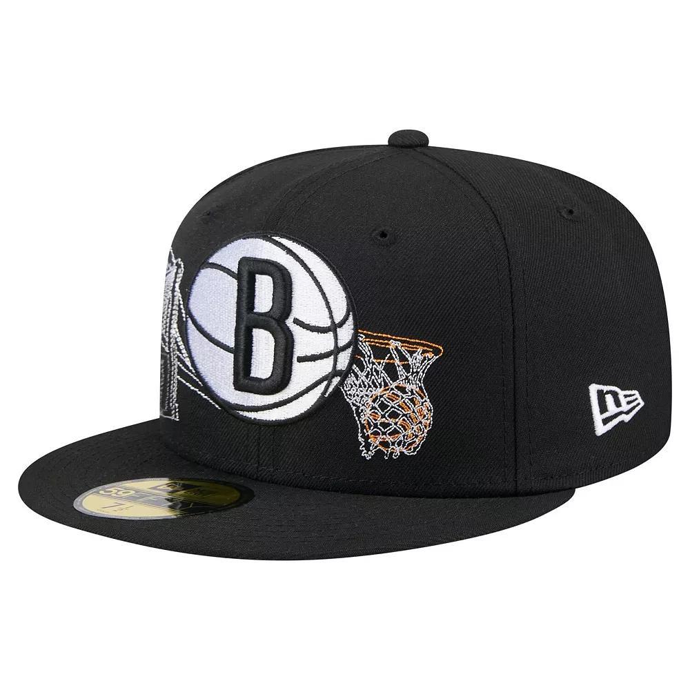 Men's New Era Black Brooklyn Nets State Stitch 59FIFTY Fitted Hat, Size: 7 1/4 Product Image