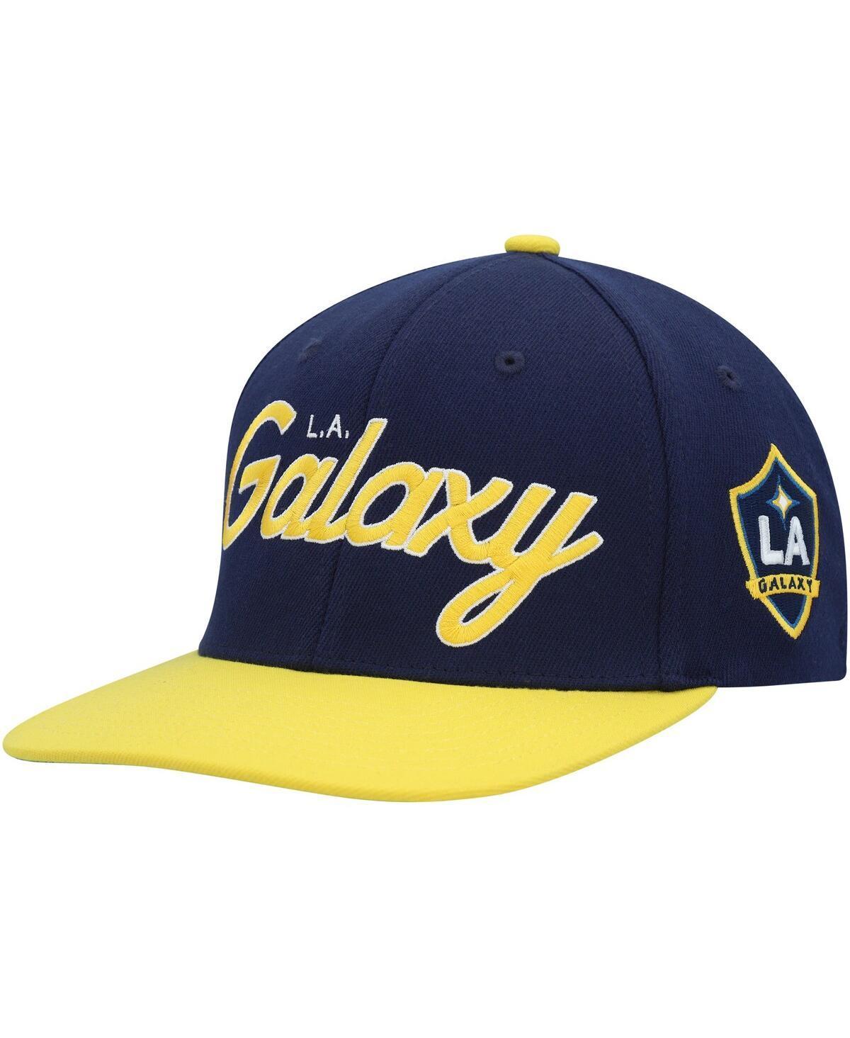 Men's Mitchell & Ness Navy LA Galaxy Team Script 2.0 Stretch Snapback Hat, Blue Product Image