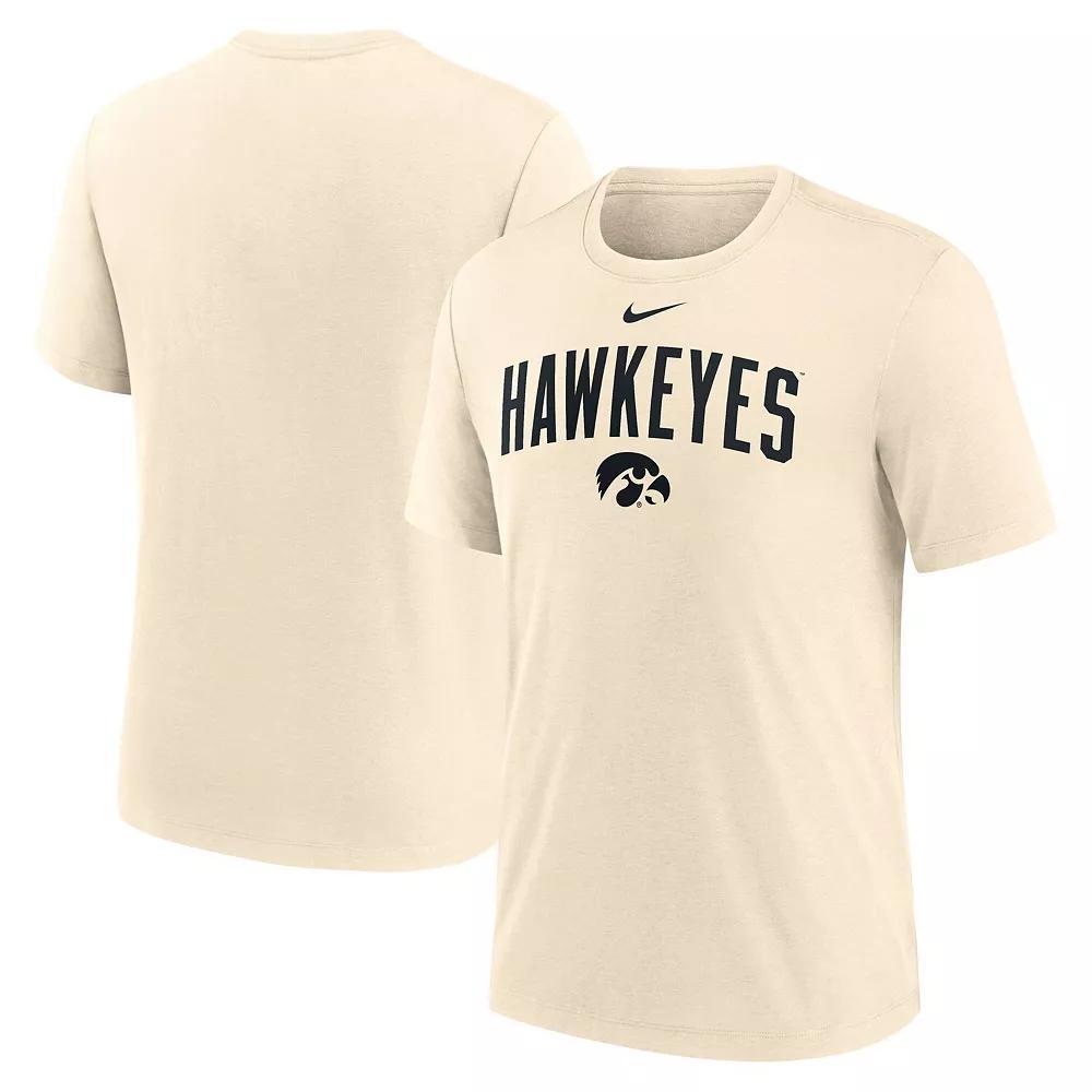 Men's Nike  Cream Iowa Hawkeyes Natural Arch Logo Triblend T-Shirt, Size: XL, Beige Product Image