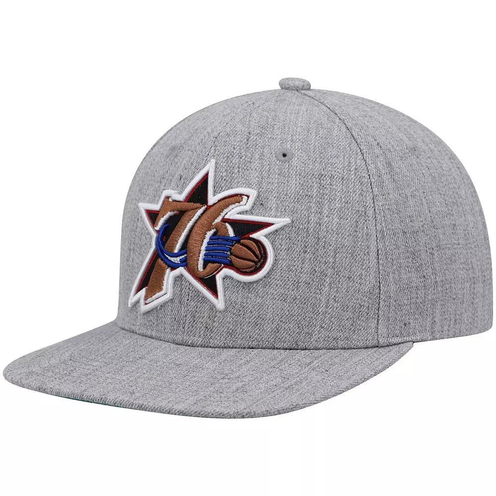 Mens Mitchell & Ness Heathered Gray Philadelphia 76ers Hardwood Classics Team 2.0 Snapback Hat Product Image