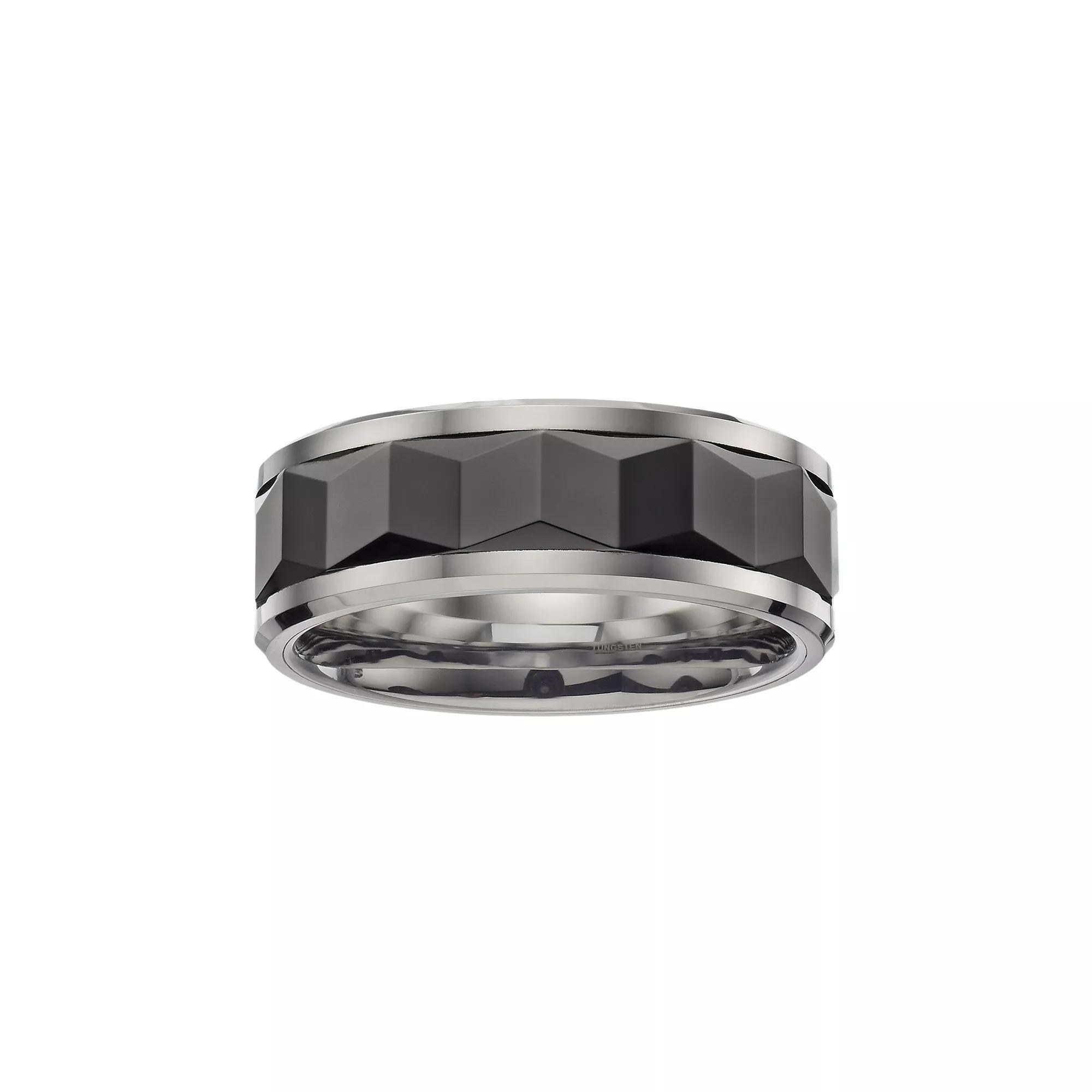Stainless Steel & Black Ceramic Geometric Band - Men, Men's, Size: 12 Product Image