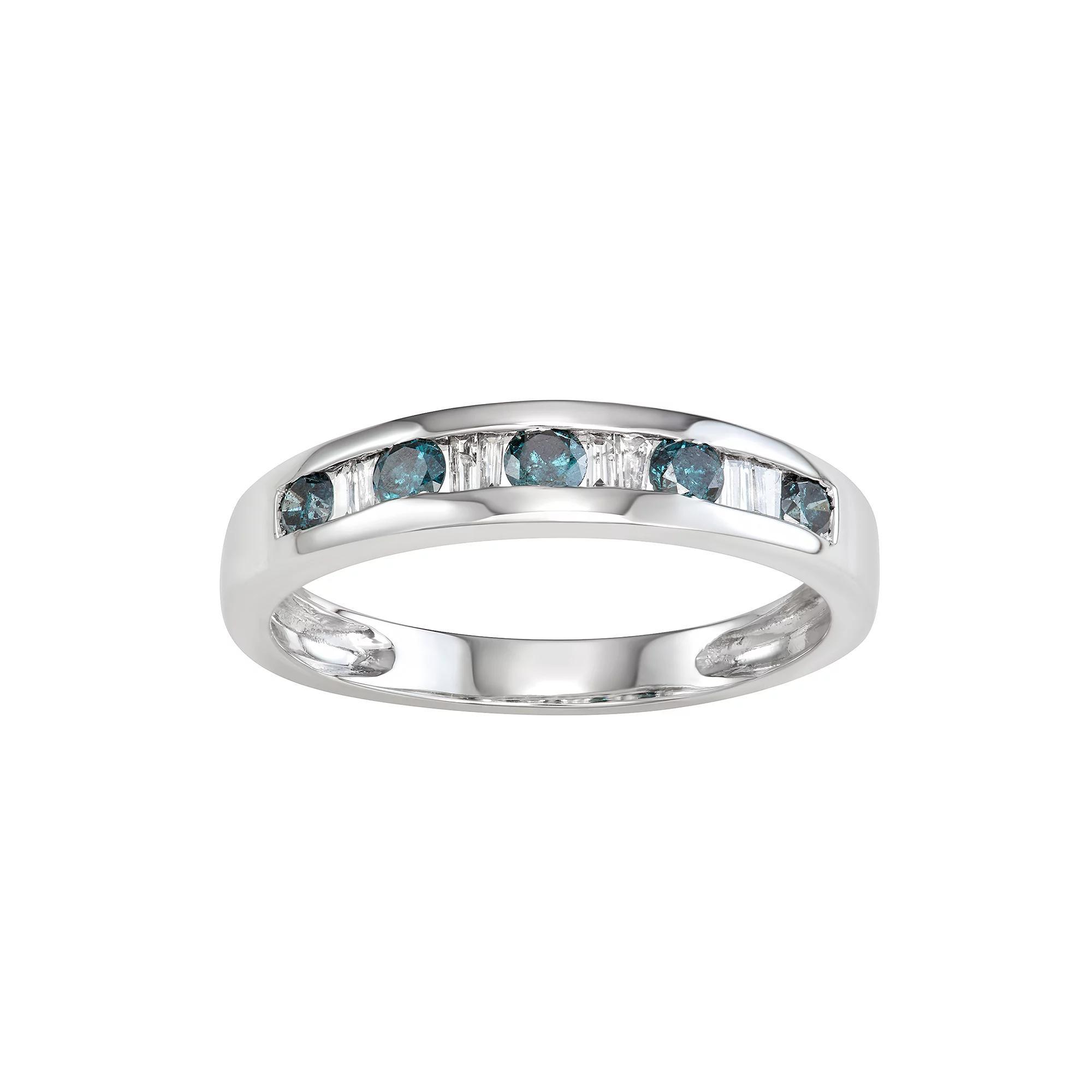 10k White Gold 3/8 Carat T.W. White & Blue Diamond Ring, Women's, Size: 9, 10k Whgold Product Image