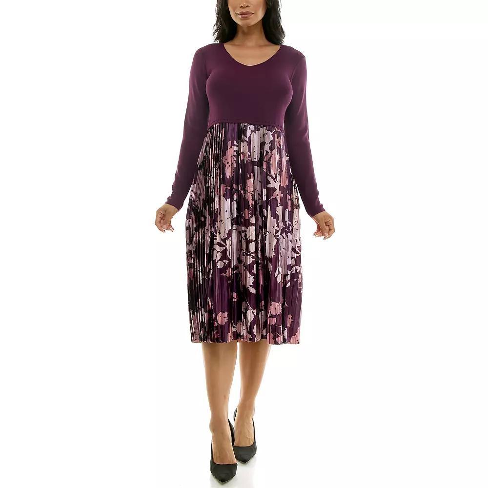 Women's Nina Leonard Lurex Knit Midi Dress, Size: Medium, Purple Team Product Image
