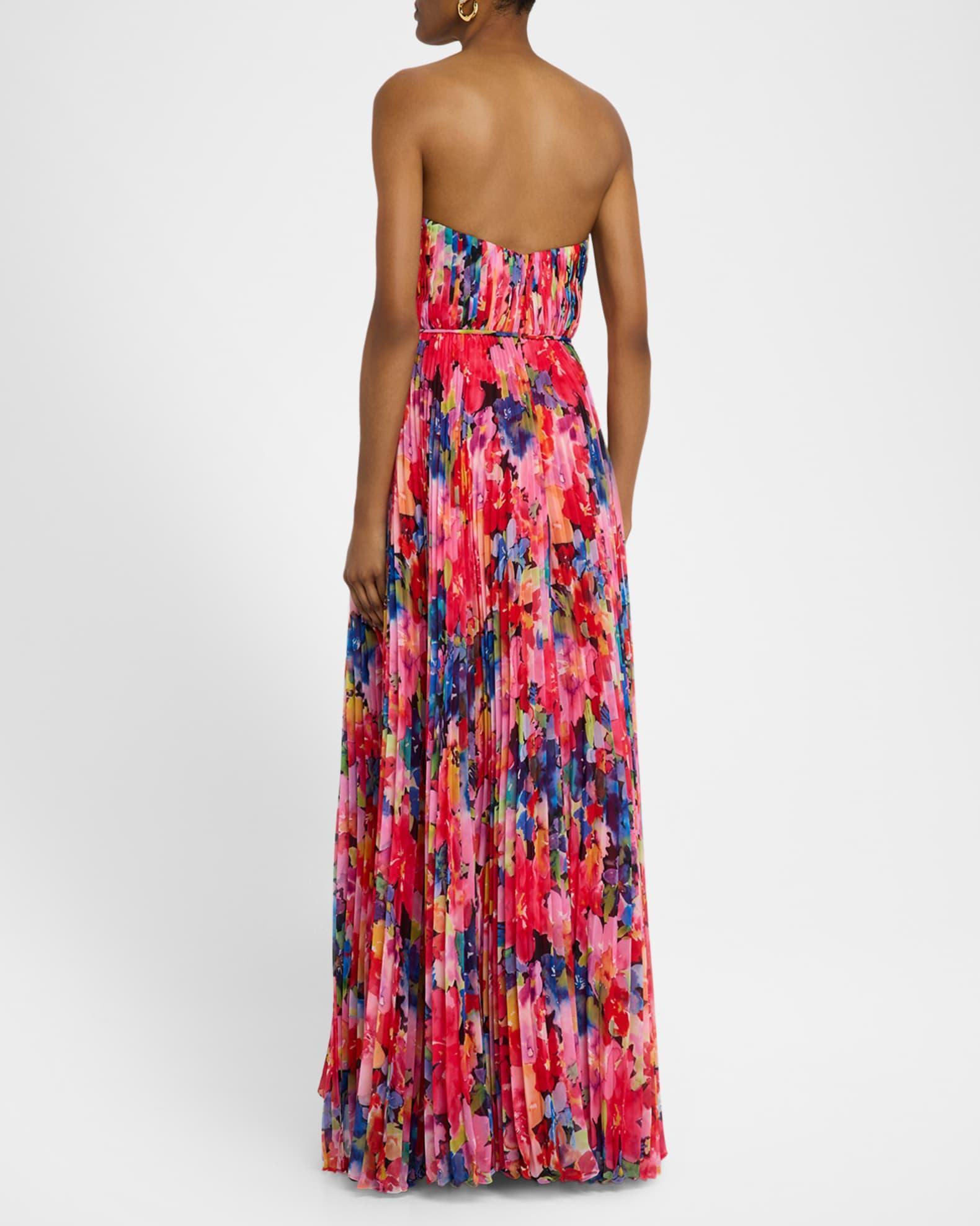 Strapless Pleated Floral-Print Gown Product Image