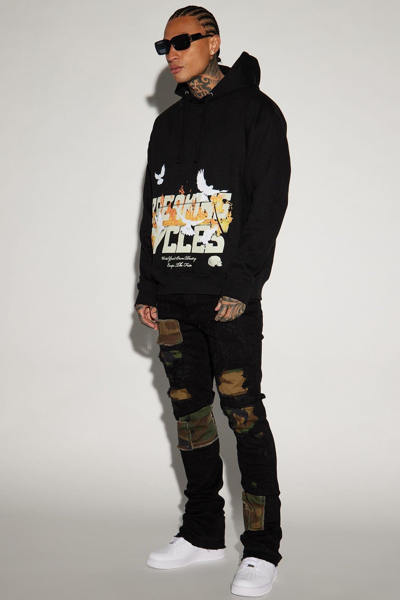 Hint Of Camo Stacked Skinny Flare Jeans - Black Product Image