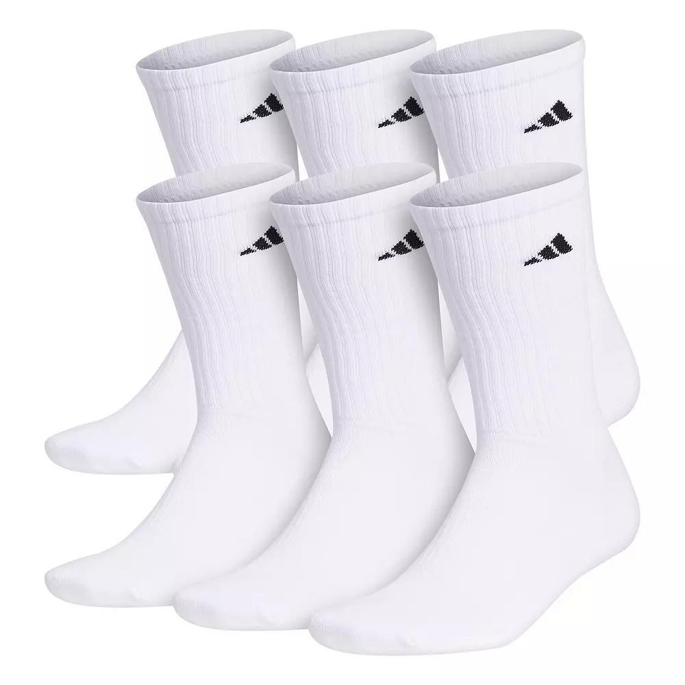 Men's adidas 6-pack Solid Color Athletic Cushioned Crew Socks, Size: 8-12, White Product Image