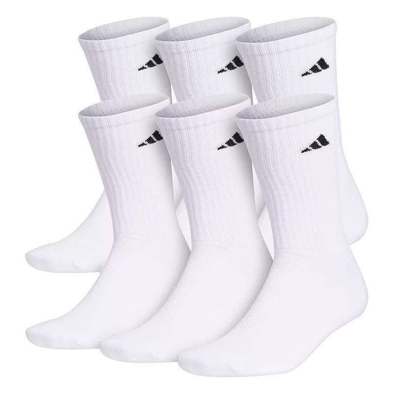 Men's adidas 6-pack Solid Color Athletic Cushioned Crew Socks, Size: 8-12, White Product Image