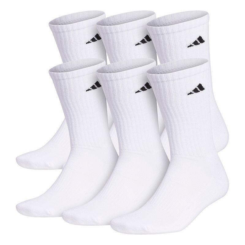 Men's adidas 6-pack Solid Color Athletic Cushioned Crew Socks, Size: 8-12, White Product Image