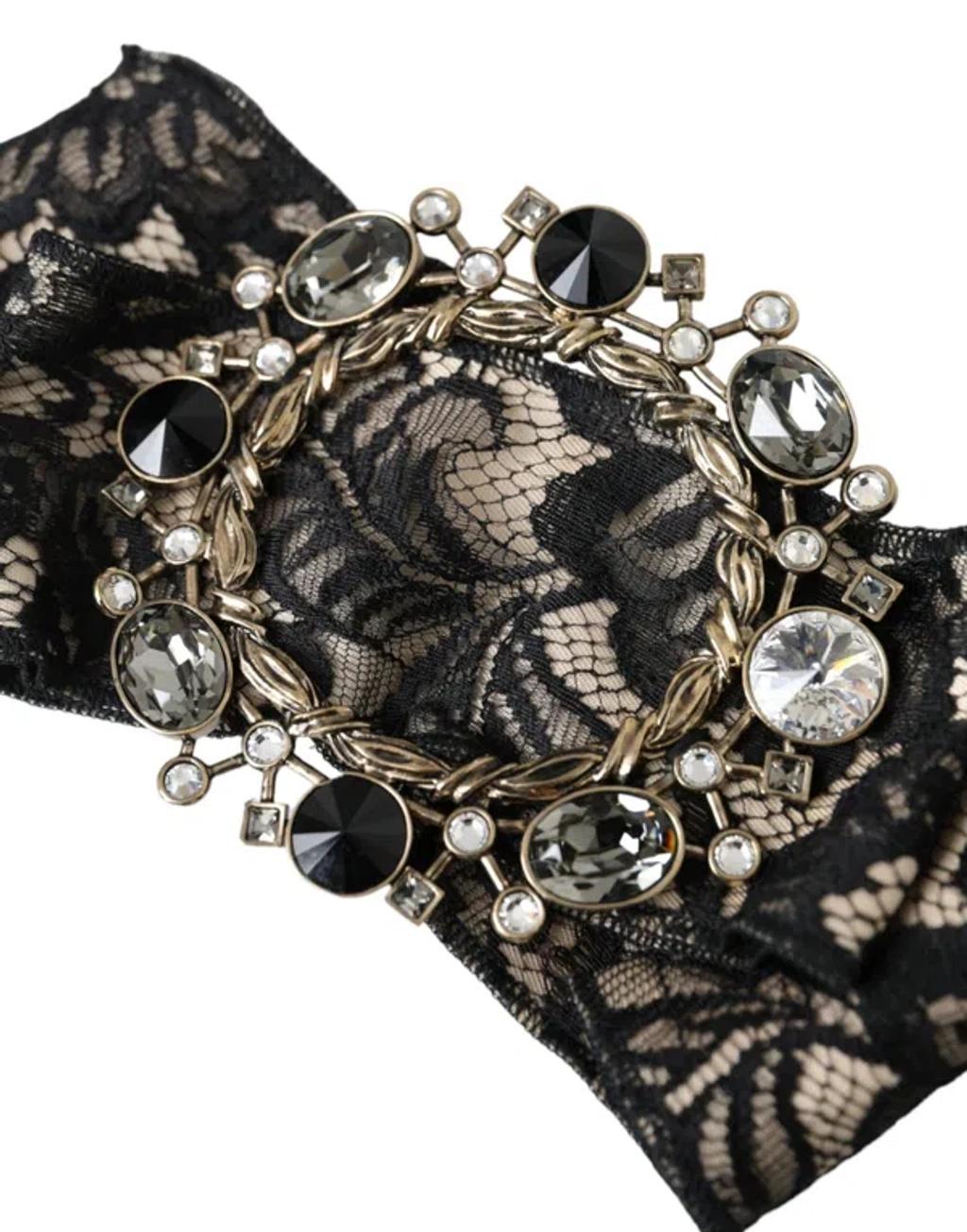 DOLCE & GABBANA Black Lace Crystal Handmade Brooch Hair Pin Product Image