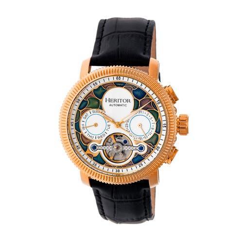Heritor Automatic Aura Men's Semi-Skeleton Leather-Band Watch in Gold/white at Nordstrom Product Image